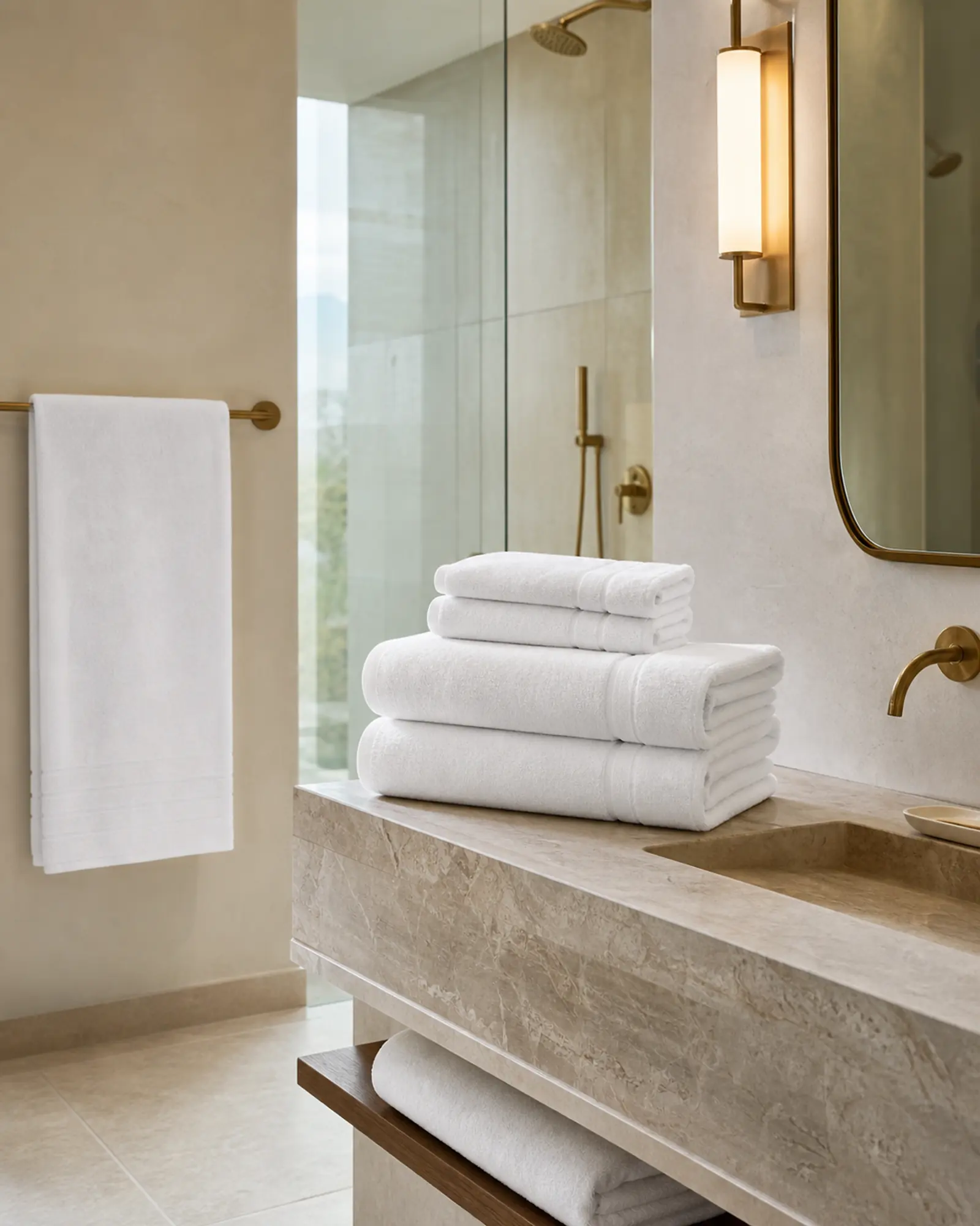 Bath Towel in context - Hotel bathrooms, spa suites, serviced apartments, pool changing areas