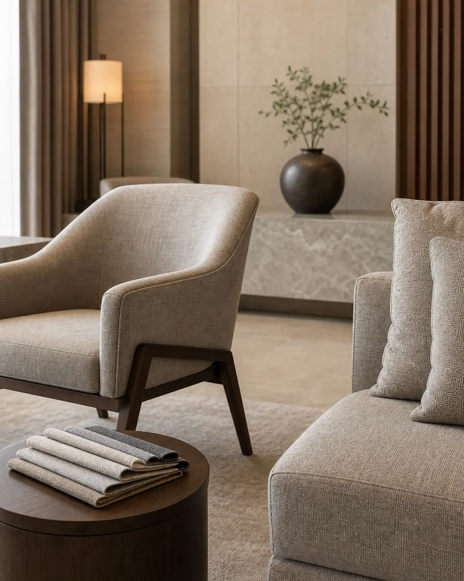Upholstery Fabric in context - Guest room seating, lobby furniture, restaurant banquettes, public-area sofas