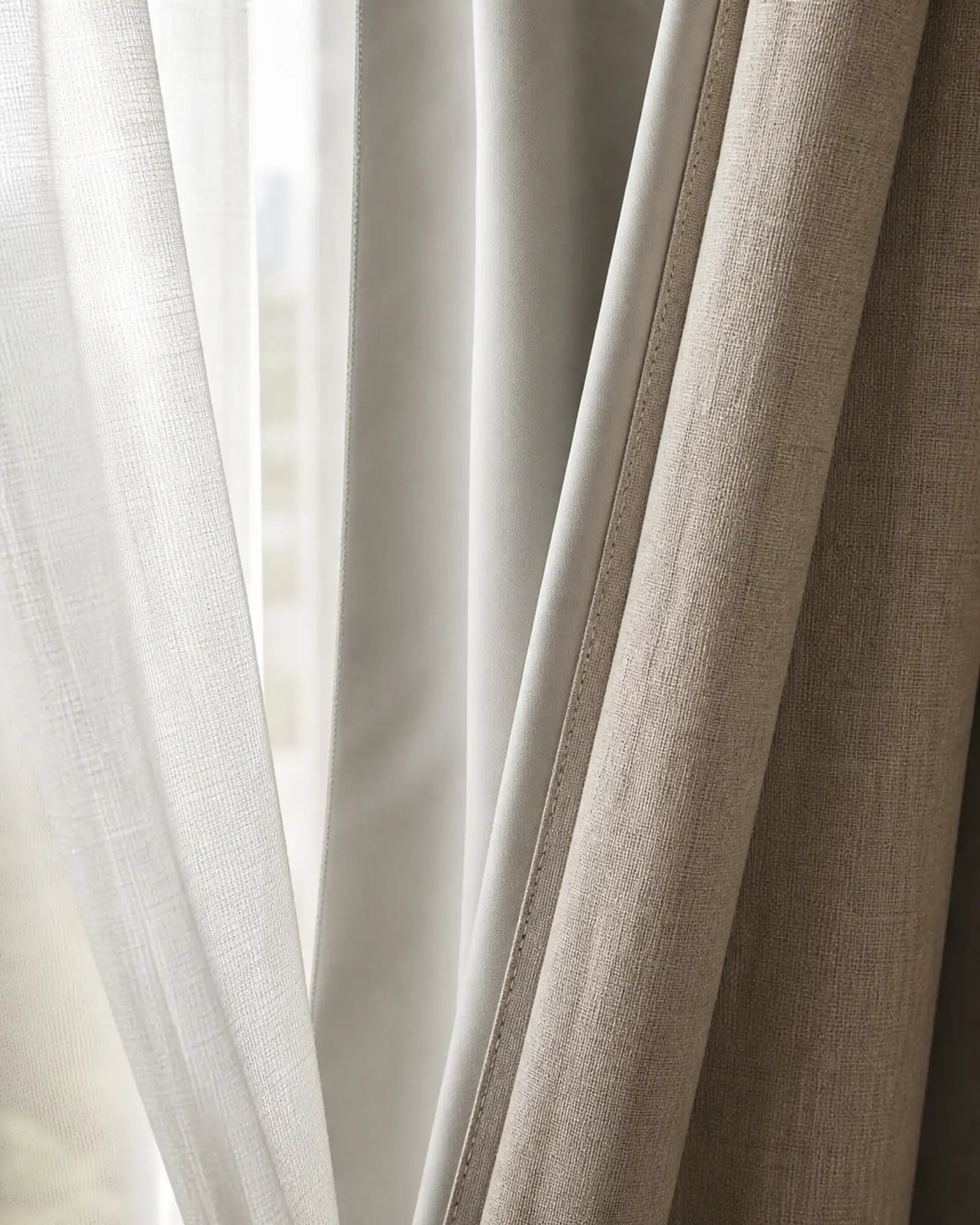 Curtain Fabric profile - Layered hotel curtain fabric with sheer and blackout drapery